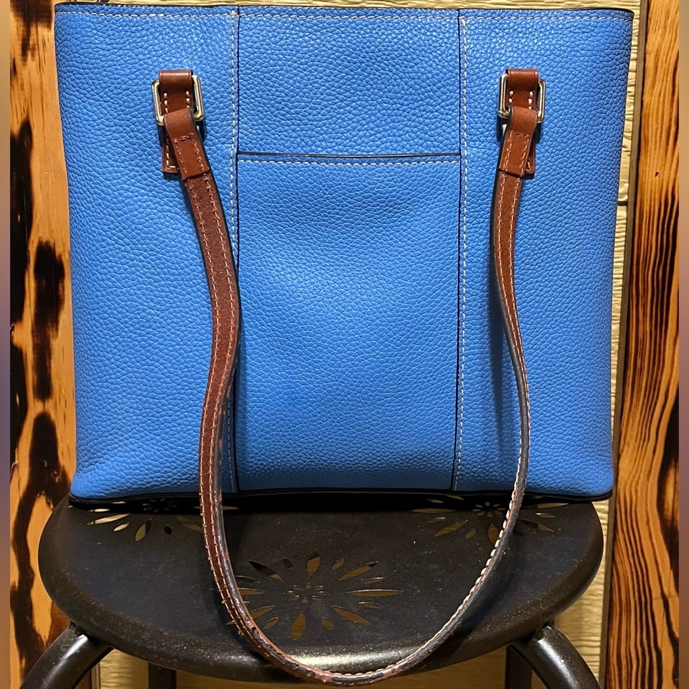 Dooney & Bourke Lexington Tote Pebbled Leather Azure Blue W/Brown Leather EUC - Picture 2 of 8